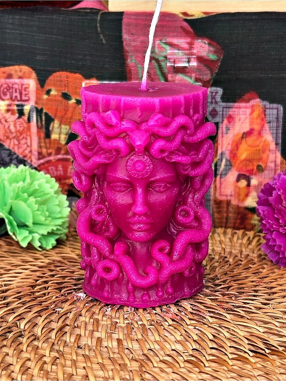 Medusa Pillar Candle – Magenta Snake Goddess Candle